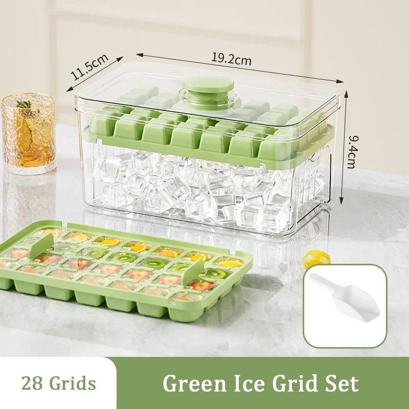 28/56 Grids Ice Cube Mold Press Ice Tray Bucket Multifunctional Ice Maker with One-touch To Release Portable Ice Box Ice Cube Tr
