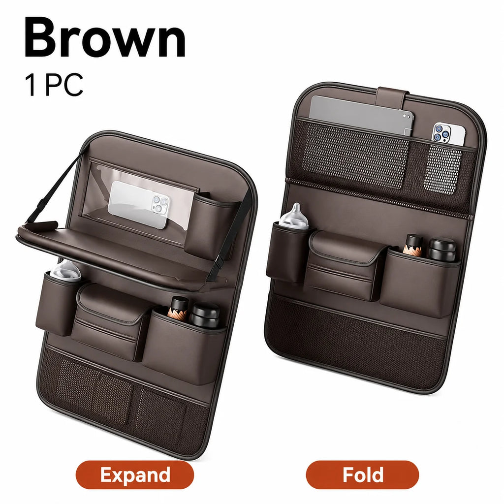 Car Seat Back Organizer with Kids Folding Tray Table, Hanging Storage Bag for Back Seat Travel Dining Desk