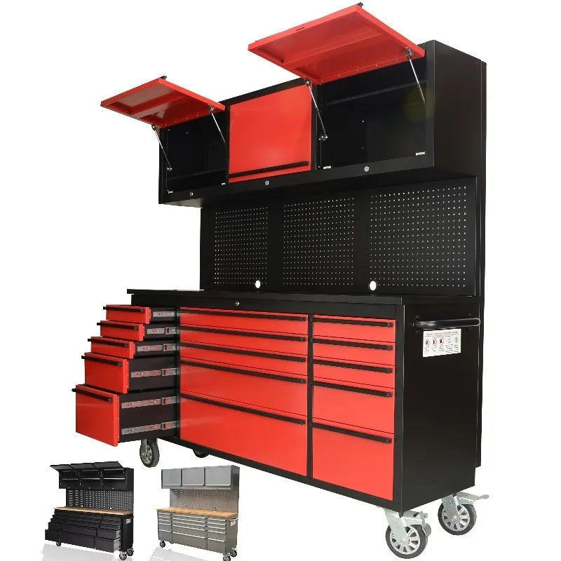 72 Inch Garage 430 Stainless Steel Tool Cabinet Combination Tool Workbench Chest with Storage Drawer for Heavy Duty Workshop