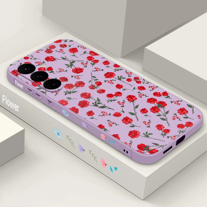 Retro Flower Pattern Phone Case For Samsung Galaxy S26 S25 S24 S23 S22 Ultra S25 FE A57 A17 A56 A16 A55 A54 A15 A36 Soft Cover