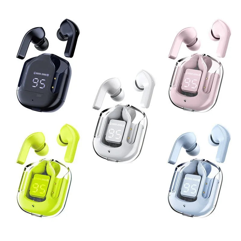 Pastel Lightweight In-Ear Earphones with Trendy Clear Charging Case Digital Power Display Portable Sports Audio Earbuds