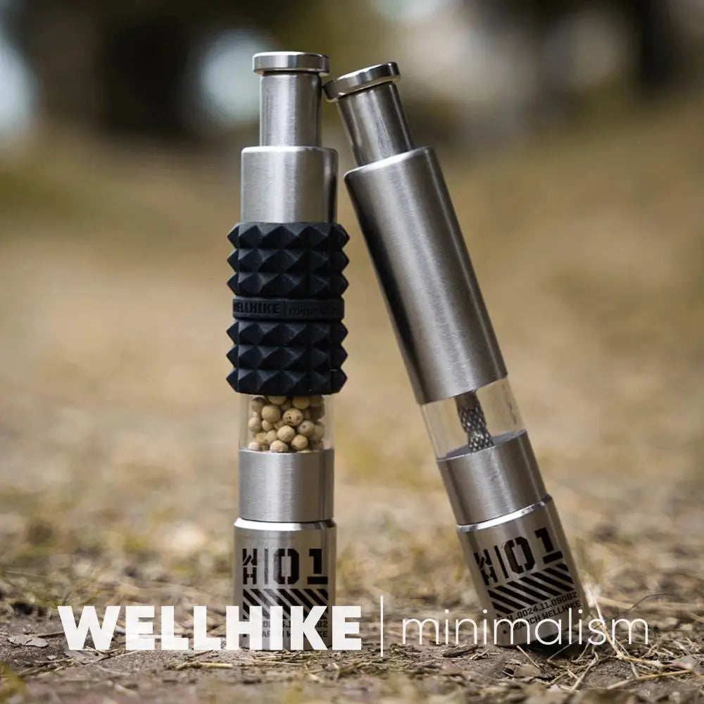 WELLHIKE Thumb Push Pepper Mill Stainless Steel Manual Pepper Mill One Hand Operation Thumb Press Grinder Home Kitchen Tools