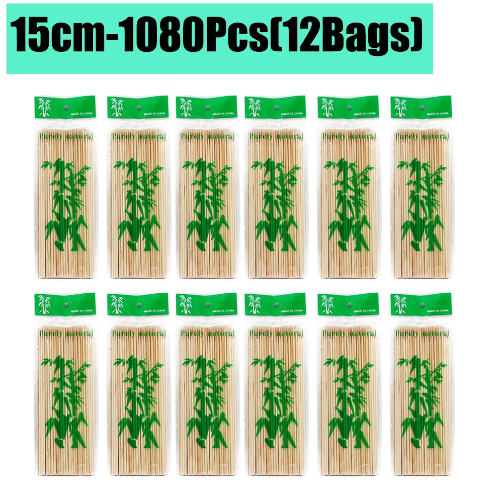 90-1350Pcs Disposable BBQ Bamboo Sticks 15/20/25/30cm for Grilling, Fruit, Kabob,BBQ, Barbecue, Kitchen, Camping, Outdoor