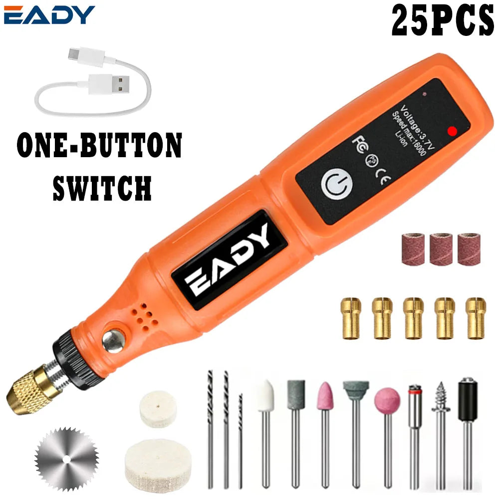 EADY Multifunctional USB Electric Rotary Tool, Mini Drill & Engraving Kit, Cordless DIY Hand Tools – Perfect for Sanding