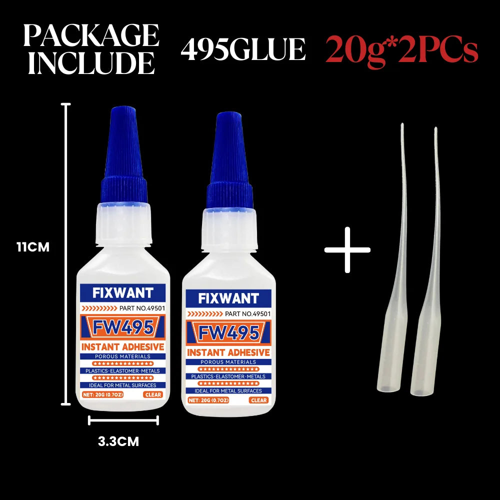 20g Super Glue Quick-Drying Cyanoacrylate Adhesive FW401/406/495/480/496 Strong Bond for Leather Rubber Wood Metal Liquid Glue