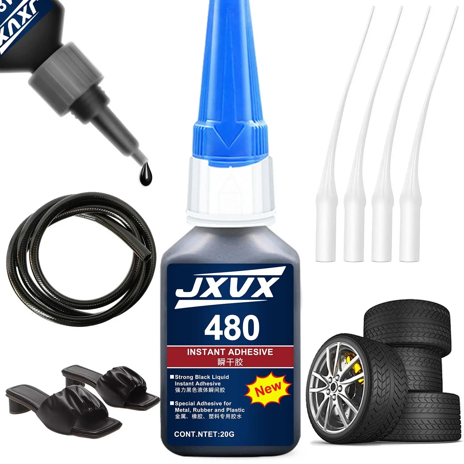 JXVX 1-3pcs 480 Black Super Glue Instant Quick-drying Black Cyanoacrylate Adhesive Leather Rubber Tyre, plastic Strong Bond Liquid Glue Tool,with distribution.