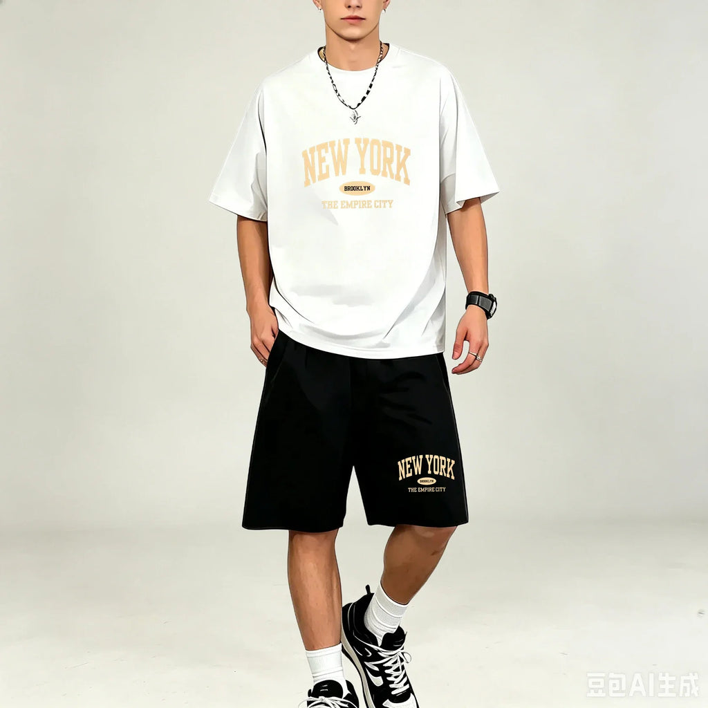 Outdoor Sport Men T‑Shirts Sets Moisture‑Wicking T‑Shirts Sets Hot‑selling Loose‑Fit 2‑Piece Suit Casual Daily Streetwear Outfit