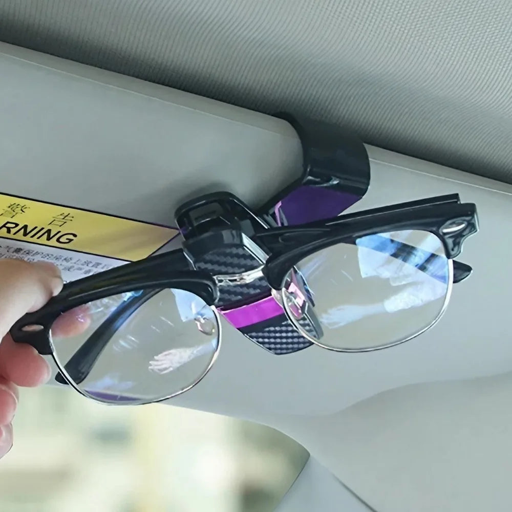 Ticket Card Receipt Clipboard Fastener Glasses Holder Carbon Fiber Car Sun Visor Sunglasses Clip 180 Degree Rotational Double Ended Mount Auto Interior Storage Organizer Accessories Tools