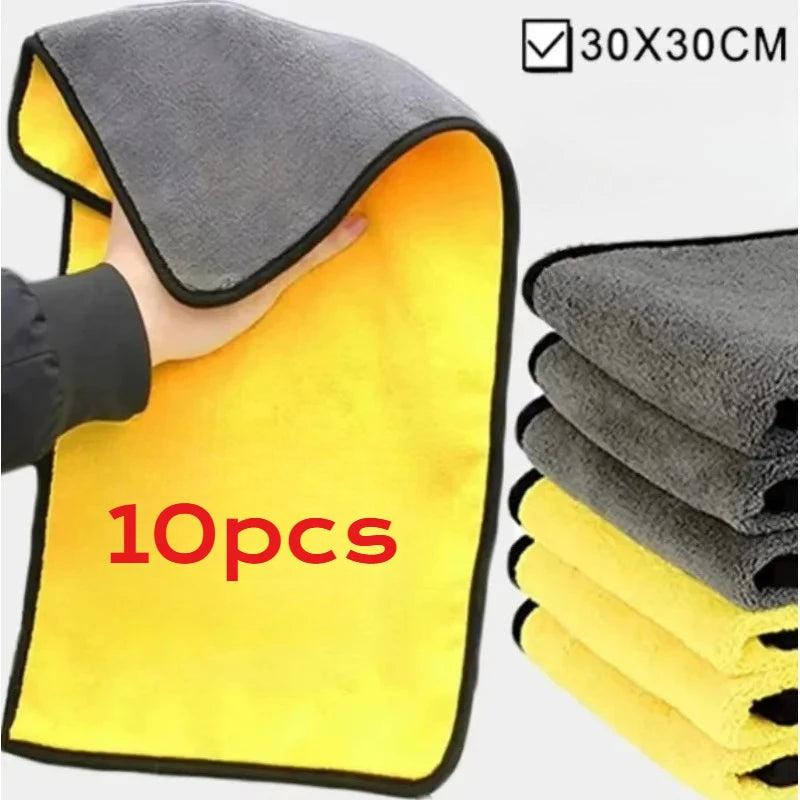 10pcs Thicken Microfiber Motorcycle Car Cleaning Towels Soft Drying Cloth Car Washing Towels Double Layer Clean Rags Detailing