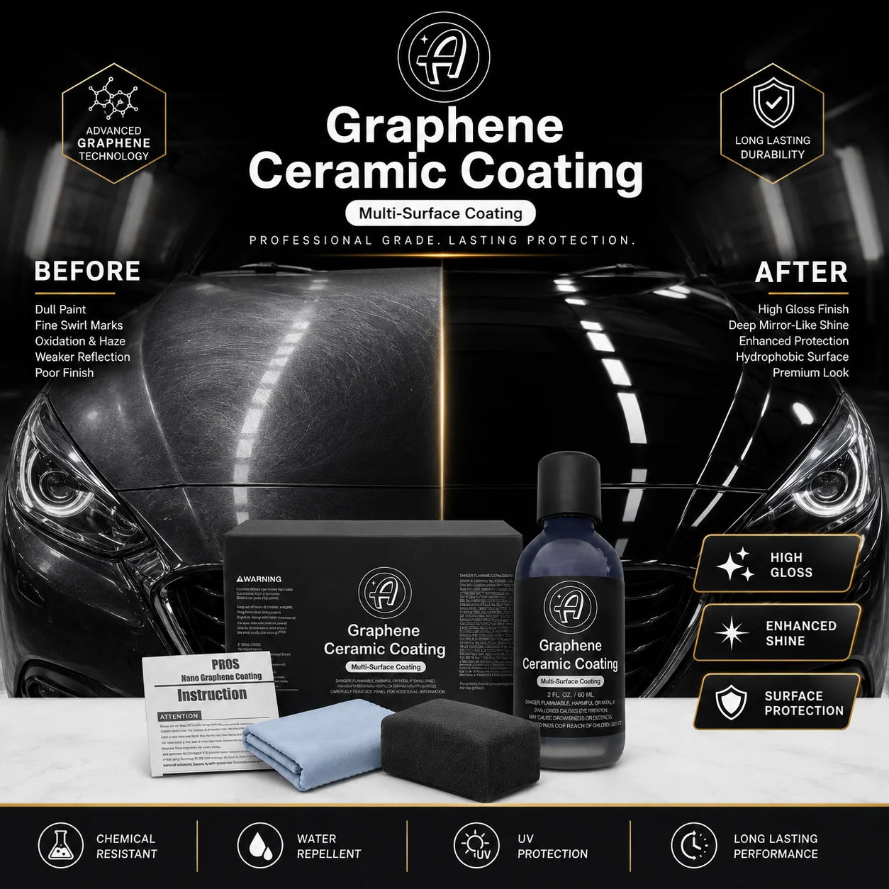 Graphene Ceramic Car Coating 10H for Cars 7+ Years of Protection Apply After Car Wash Clay Bar Car Buffer Polisher Motorcycle