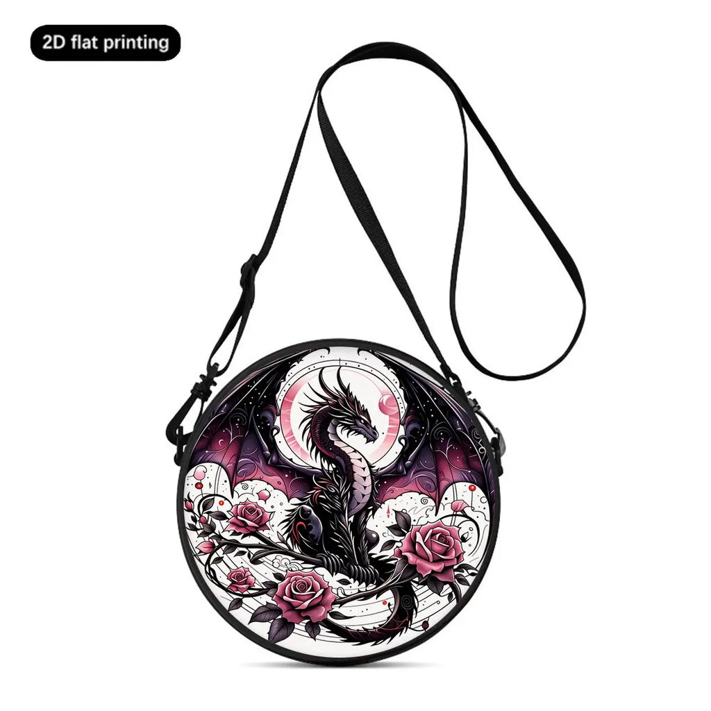 Dinosaur Print Round Shoulder Bag Casual Messenger Bag for Woman Best Gifts 2D Flat Casual Daily Crossbody Bag