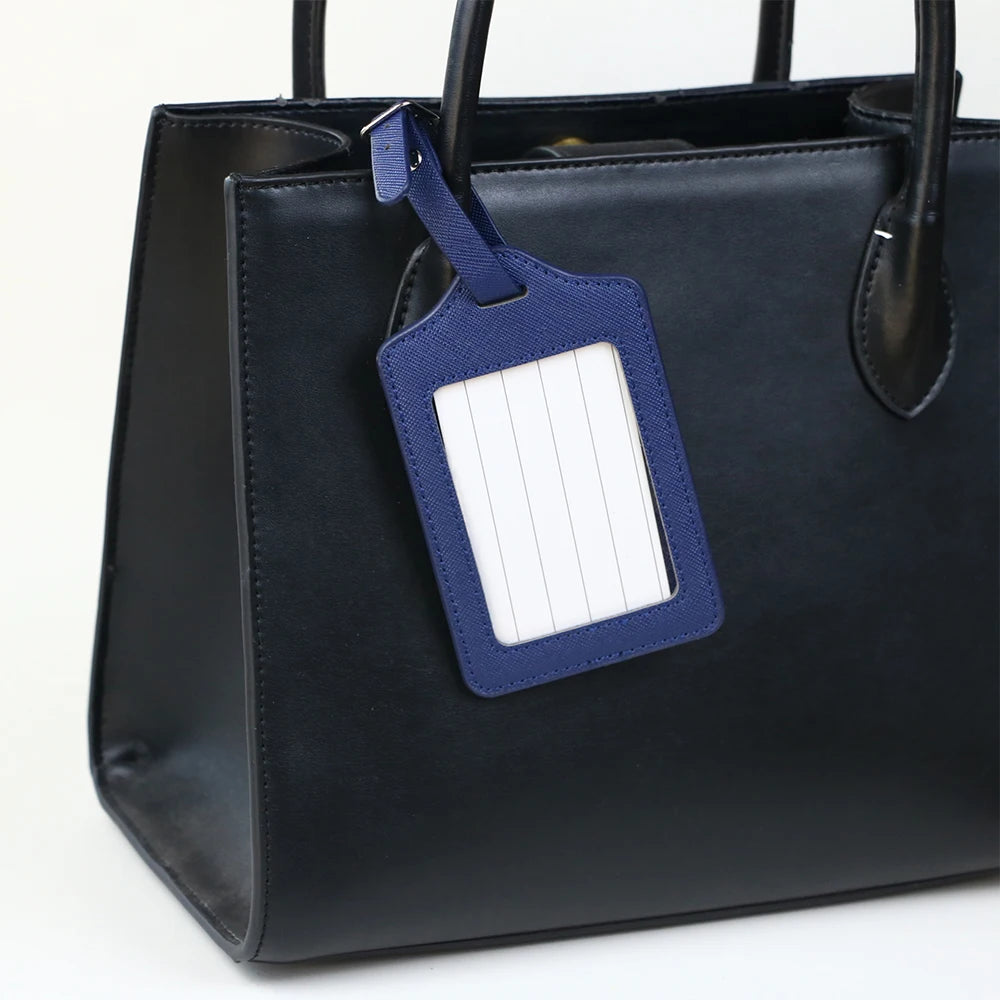 Customized name PU leather half-round luggage tag set with cross-patterned genuine leather travel case label pendant