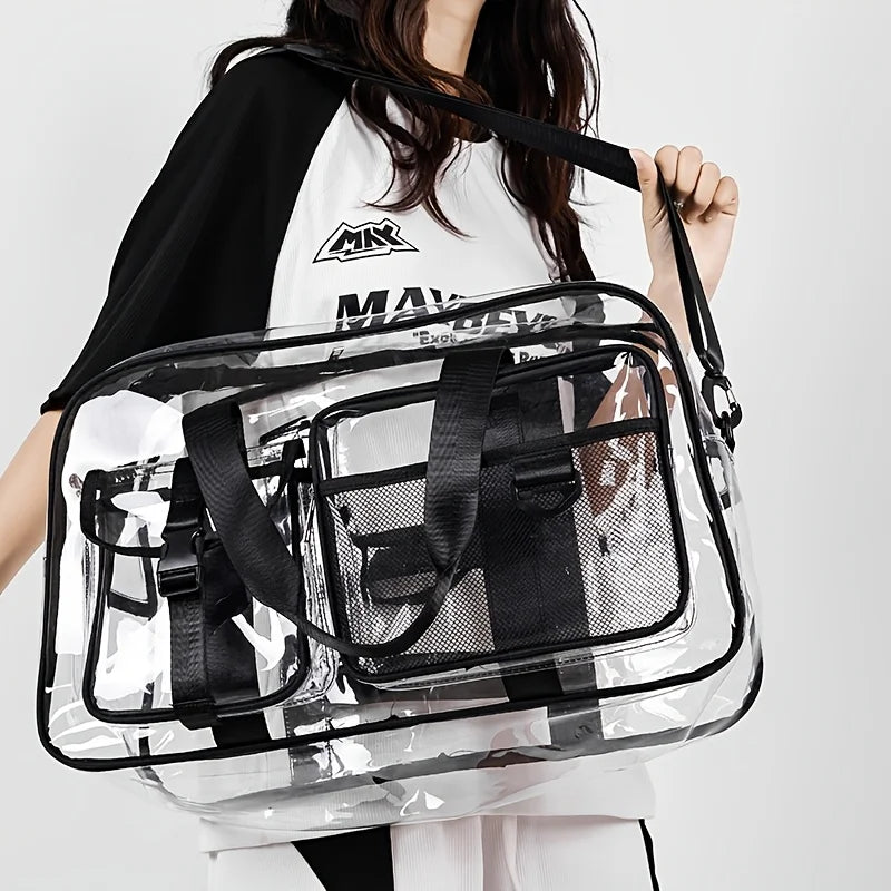 Large Transparent Pvc Travel Gym Bag Large Capacity Waterproof Portable Handbag For Outdoor Beach Sports Daily Storage Carry Use