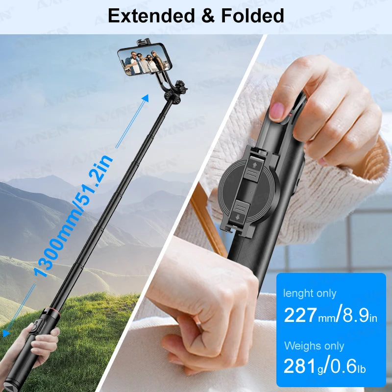 AXNEN C20 Magnetic Selfie Stick Tripod Extendable for Cellphone Shooting with Remote 1/4" Thread for Action Camera Ring Light