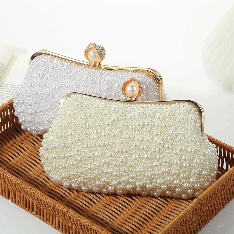 Shell Design Women Evening Bags Pearl Diamonds Small Clutch With Chain Shoulder Handbags Wedding Party Lady Purse For Wedding Pa