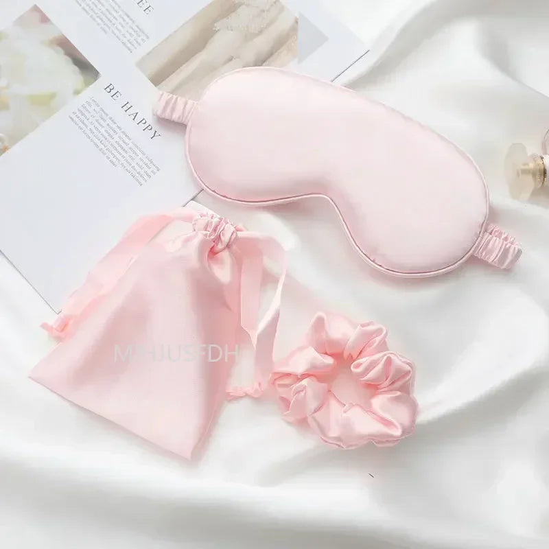 3Pcs Set Women Imitated Silk Sleep Eye Mask Eye Patches Face Mask Eyeshade Blindfold Travel Rest Eye Cover Night Eyeshade