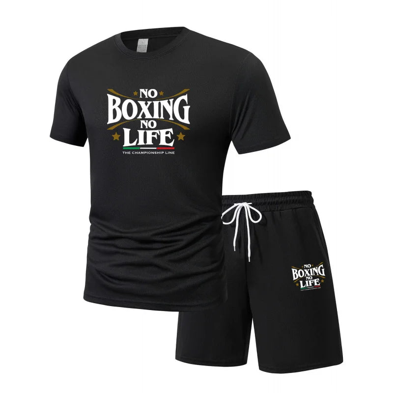 Summer Leisure Men'S 2-Piece Set No Boxing No Life Comfortable Breathable T-Shirt And Shorts Top Print T-Shirts Ensemble