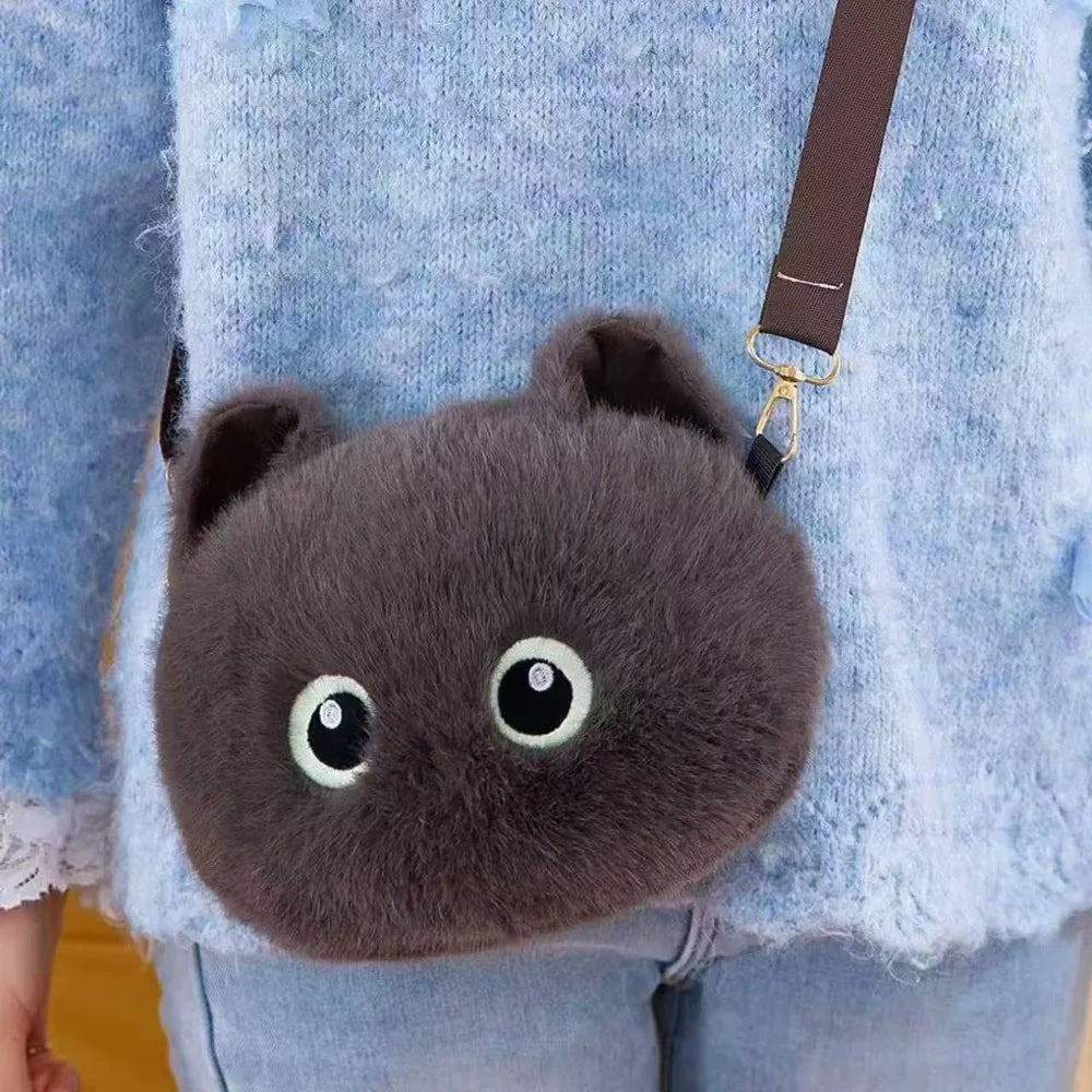 Cute Big Head Cat Crossbody Bag Fluffy Lightweight Cat Shoulder Bag Simulation Versatile Handbag Adult Kid Teenager