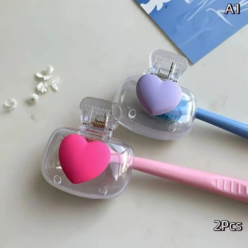 NEW Portable Toothbrush Protector Set of 2 Heart Design Clip-On Covers, Keep Your Toothbrush Clean in Luggage, and Easy to Carry