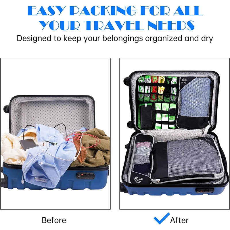 5 PCS Travel Clothing Storage Bag Compression Packing Cube Lightweight Luggage Organizers Sub Packaging Bag Travel Accessories