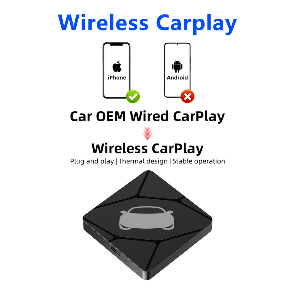 BINIZE Wireless CarPlay & Wireless Android-Auto Adapter 5.8GHZ WiFi Bluetooth 5.0 Plug And Play For Cars with OEM Wired Systems