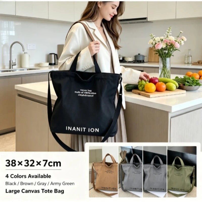 Japanese Style Large Capacity Canvas Tote Bag, Vintage Handheld Crossbody Shoulder Backpack for Students Office Workers