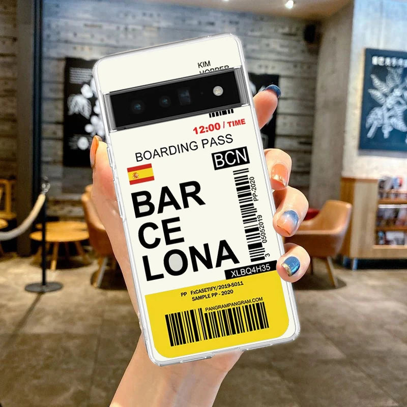 World City Travel Ticket New York Phone Case For Google Pixel 9 Pro XL 8 7 6 Pro 8A 7A 6A 5 4 5A 4A 3A XL 5G Soft Clear Cover
