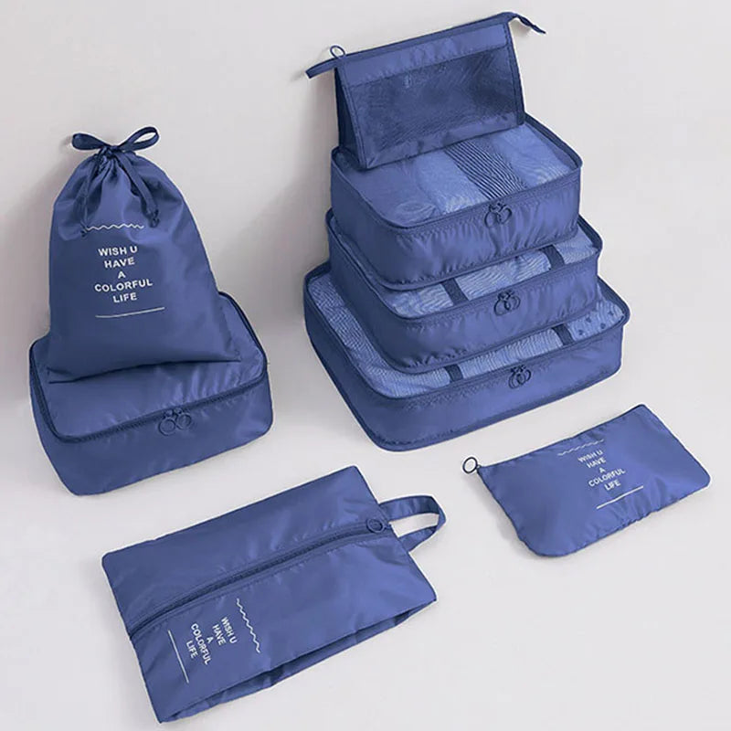 8Pcs/Set Black/Blue/Grey Travel Storage Bag Waterproof Large Capacity Luggage Clothes Sorting Storage Bag Set Packaging Cube