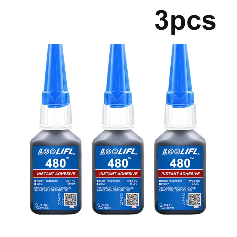 0.7Oz-20G 480 Black Ultra-Fast-Drying Black Cyanoacrylate Plastic Wood Metal Tire Rubber Shoe Tire Liquid Strong Adhesive Repair Glue Includes 1-25 Pieces of Glue Tubes