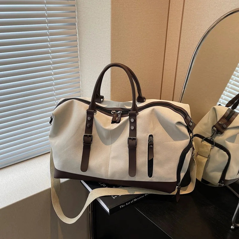 Canvas Travel Tote Bag For Men Large Capacity Short Trip Shoulder Duffle Handbag Fashion Luggage Prop