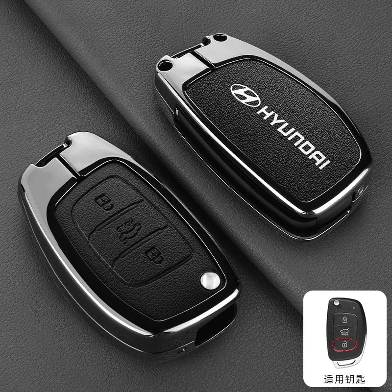 Zinc Alloy Leather Car Remote Key Case Cover For Hyundai Solaris Accent Tucson l10 l20 l30 IX35 Kia K2 K5 Rio Auto Accessories