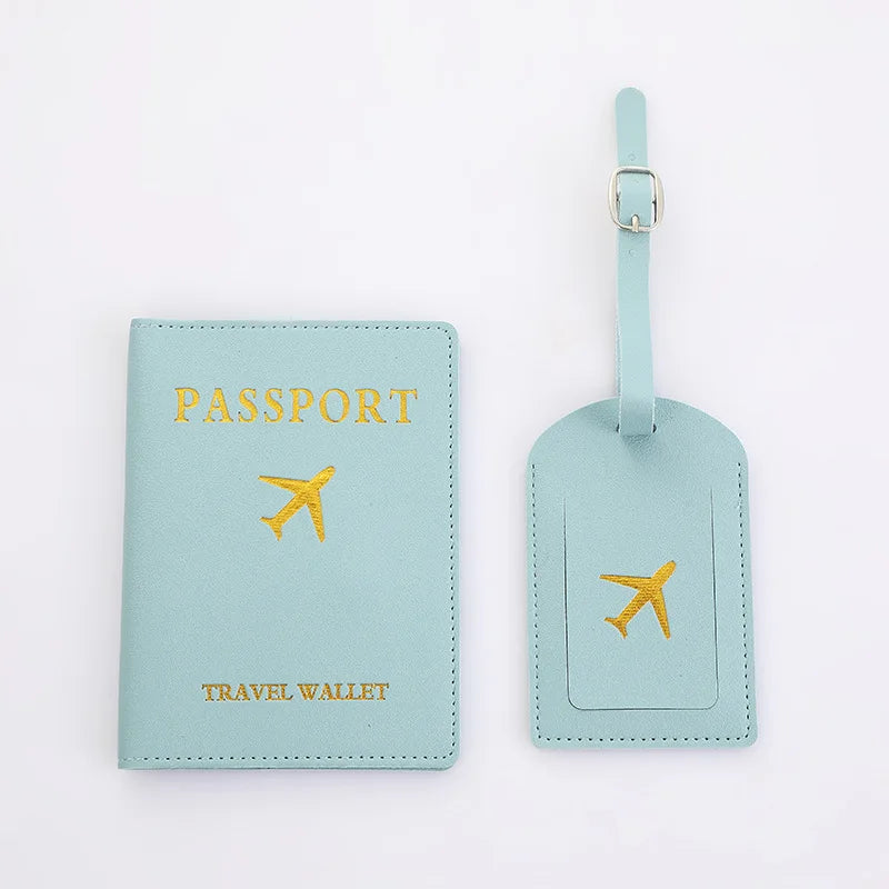 2Pcs/Set PU Travel Passport Cover Luggage Tag Suitcase Identifier Label Baggage Boarding Bag Tag Name ID Address Passport Holder