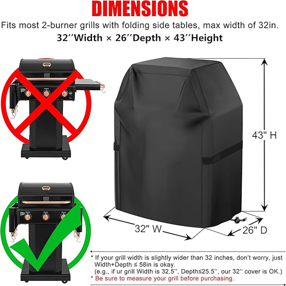 Gas Grill Cover 22-72 Inch, Waterproof Anti-UV Fade Resistant BBQ Cover, Hook-and-Loop Straps for Most Grills