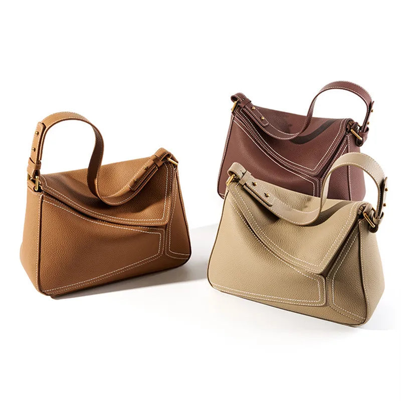 Luxury New Design Handbags Female Crossbody Bag Vintage High-end Geometry Genuine Cowhide Leather Bag Women Fashion Underarm Bag