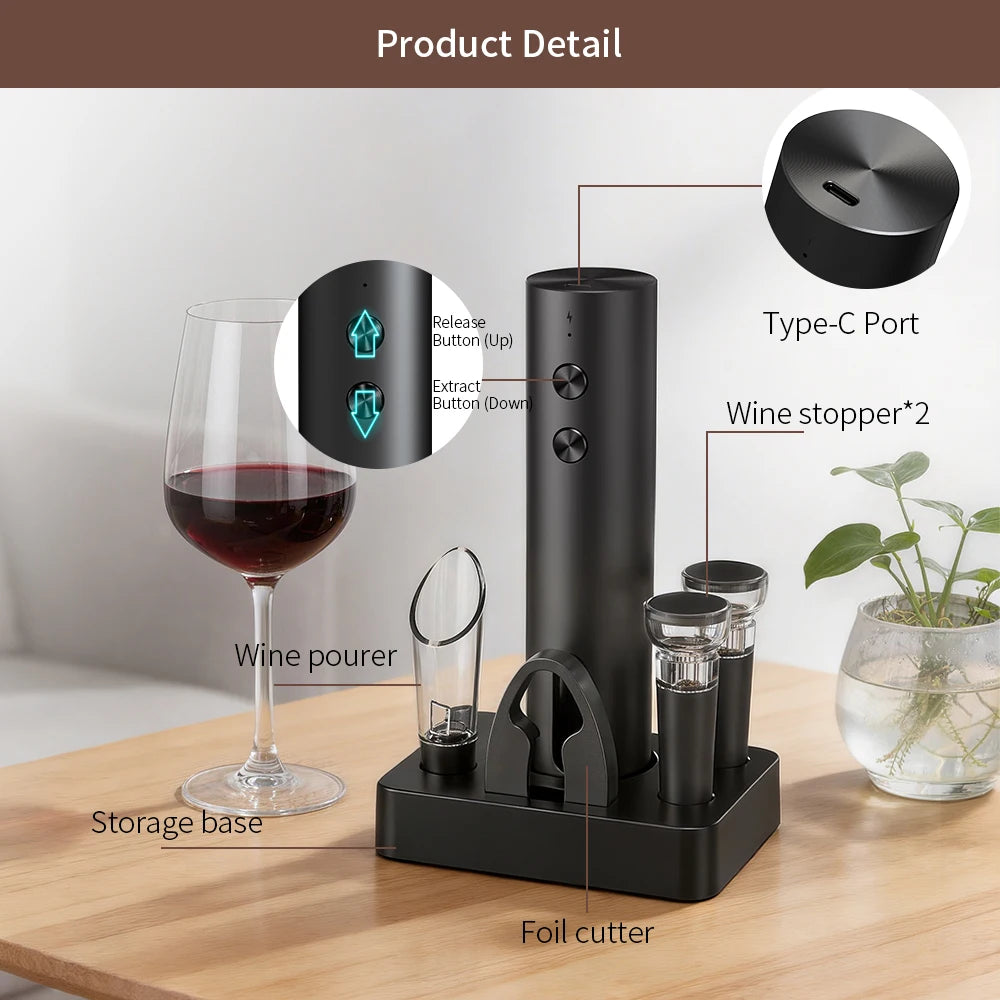 Electric Wine Bottle Opener Set New Arrival Automatic Red Wine Corkscrew Rechargeable Wine Opener Wine Tools with Base