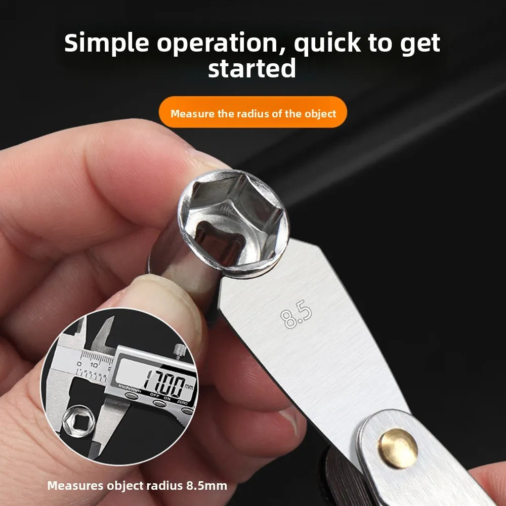 Stainless Steel Radius Gauge R0.3-1.5/R1-7/ R7.5-15/ R15.5-25 Arc Measuring Tool Sample R Gauge Screw Pitch