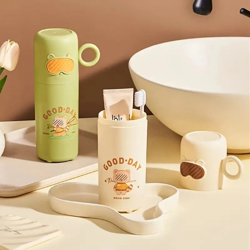 Creative Little Raccoon Wash Cup Home Travel Toothbrush Box Portable Cute Glasses Bear Toothbrush Box