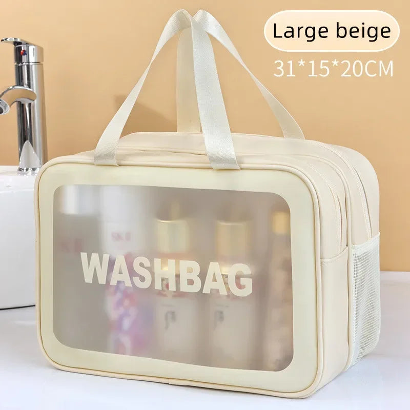 2025 New Double Transparent Dry-Wet Separation Bag - PU Makeup Pouch, Portable for Travel, Fitness & Swimming Essentials