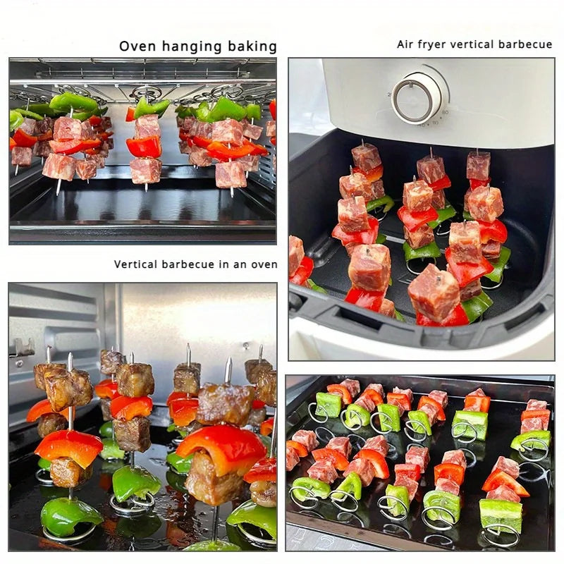 30PCS Vertical Grill Air Fryer Oven Skewer Grill Food Grade Stainless Steel Vertical Grill Rack Kitchen Outdoor BBQ Baking Tool