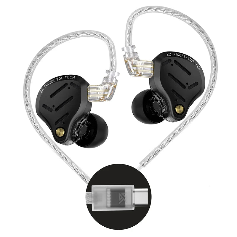 KZ Pisces Dual Dynamic Drive Unit Earphones With Sound Adjustment Switch Two Versions In Ear Earbuds