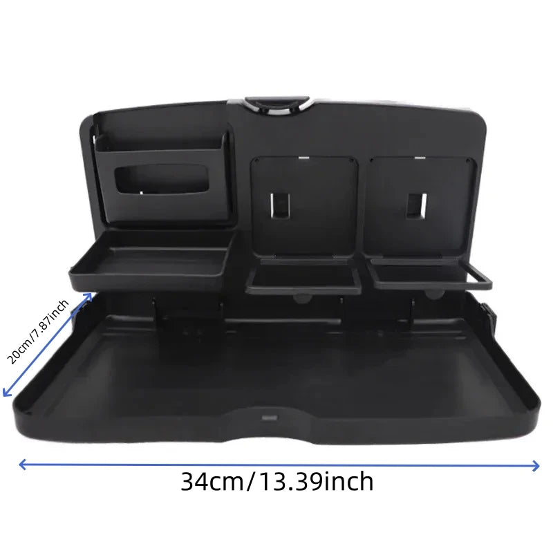Car Back Seat Foldable Dining Table - Large Capacity Vehicle Food Tray with Cup Holders Thickened Material Stable Auto Accessory