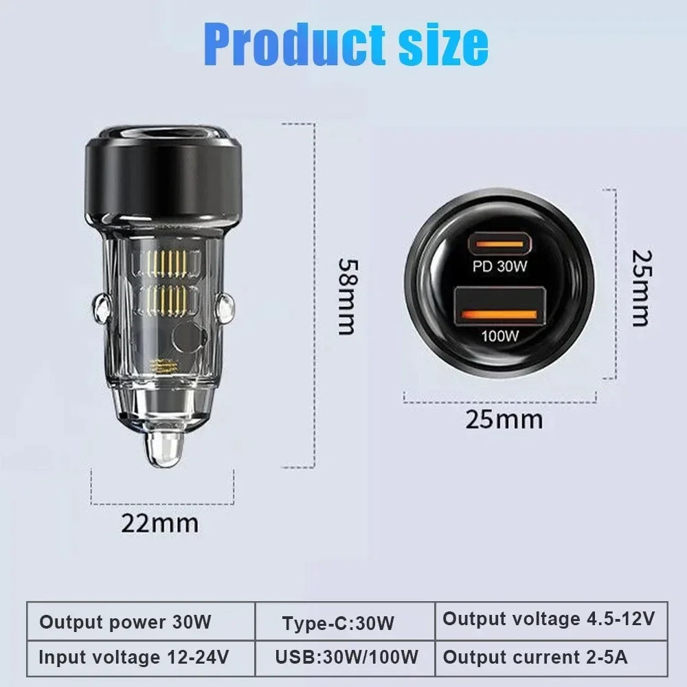 Total 130W USB Car Charger Adapter Fast Charging Type C Quick Charger in Car for iPhone 15 Xiaomi 14 Huawei Mobile Phone Charger