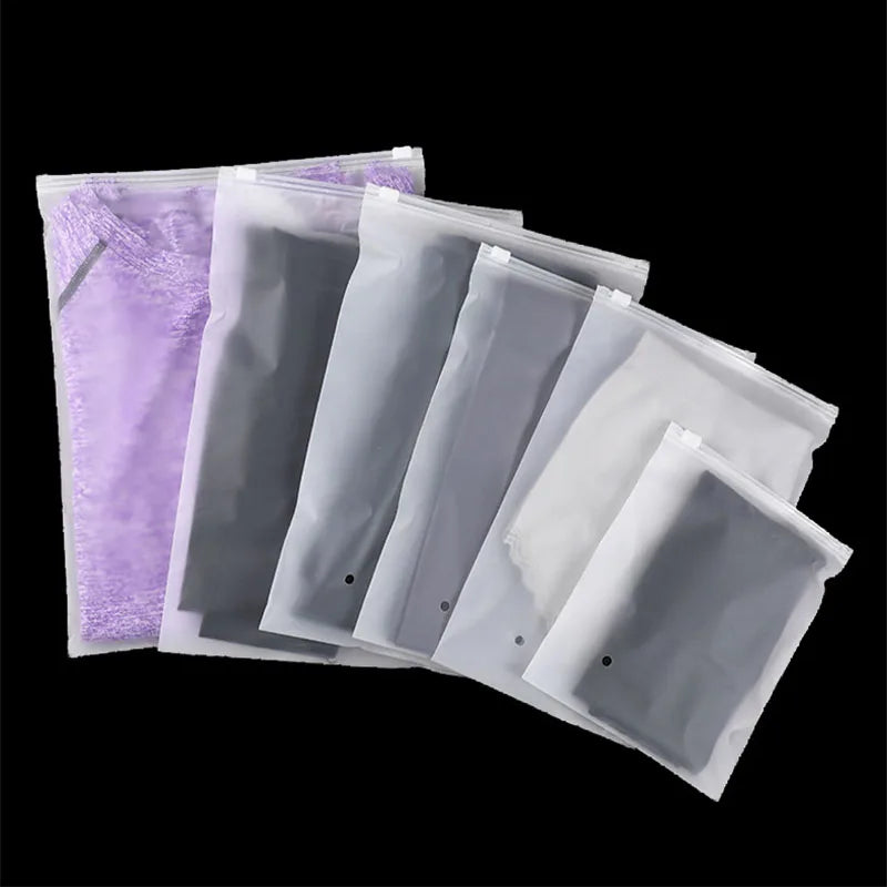 50pcs Frosted Zipper Bags Dustproof Waterproof Resealable CPE Pouch For Clothing Underwear Travel Essentials Cosmetic Storage