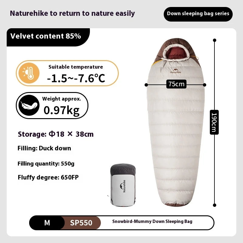 Naturehike Snowbird Mummy Sleeping Bag SP400/SP550/SP700/SP1000 for Outdoor Hiking Travel Winter Warm Duck Down Sleeping Bag