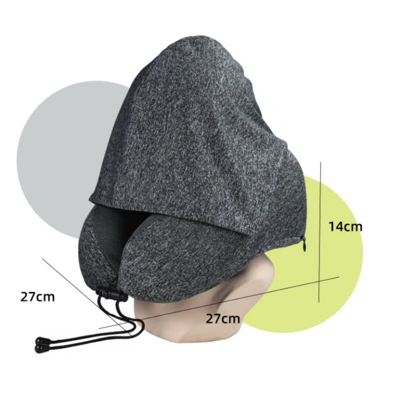 1pcs Outdoor Travel Car Pillow Memory Cotton Hooded U-shaped Pillow Removable Washable Neck Pillow