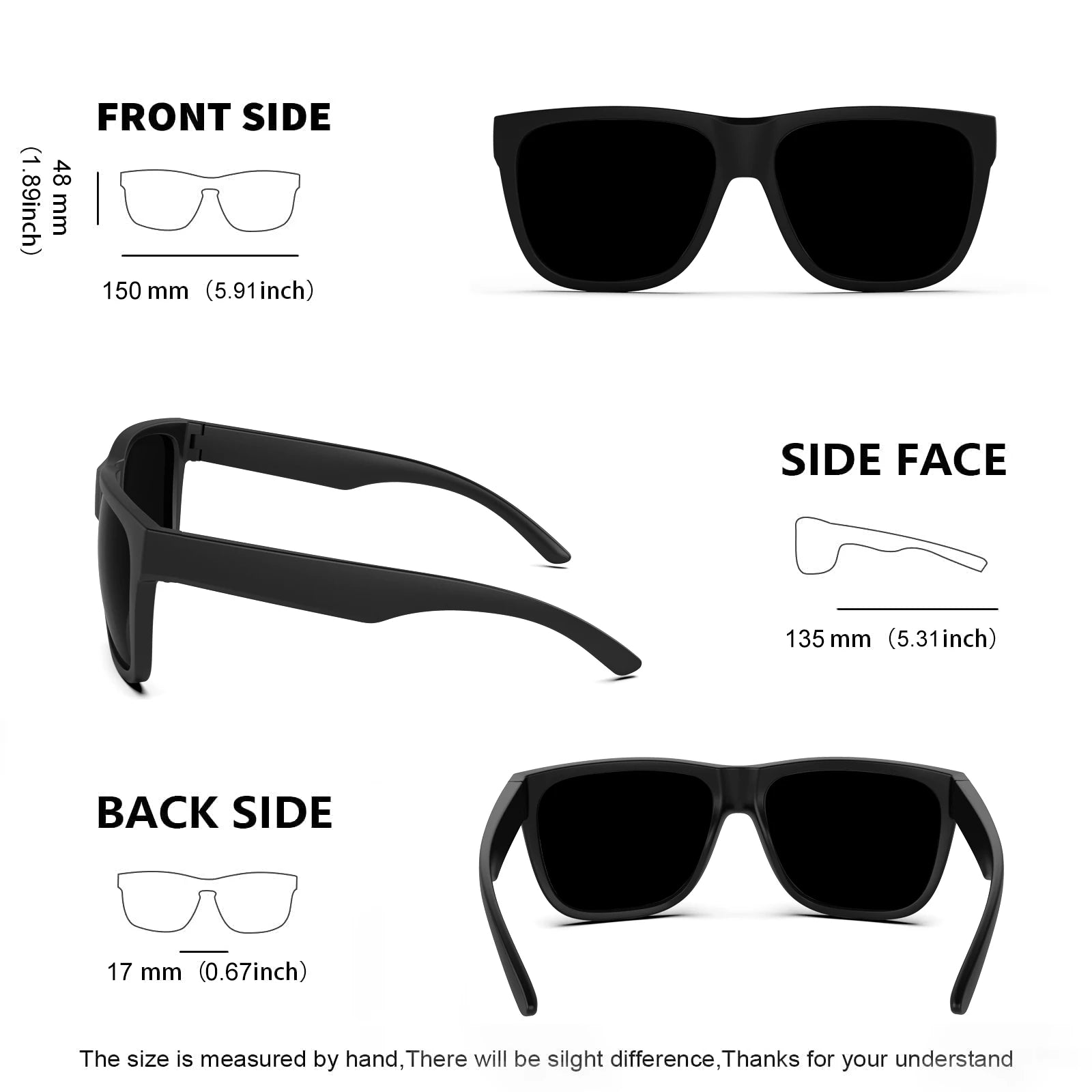 MAXJULI XL Z87 Oversized Sunglasses for Big Wide Head Men Women TR90 UV400 Square Glasses Driving Fishing Z8246