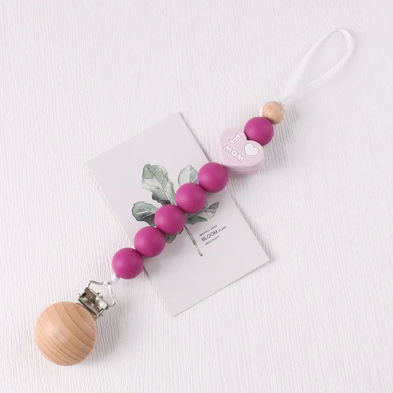 Baby Pacifier chain silicone beech wood Pacifier anti-drop chain grinding chain pacifier clip baby product safe teether clip