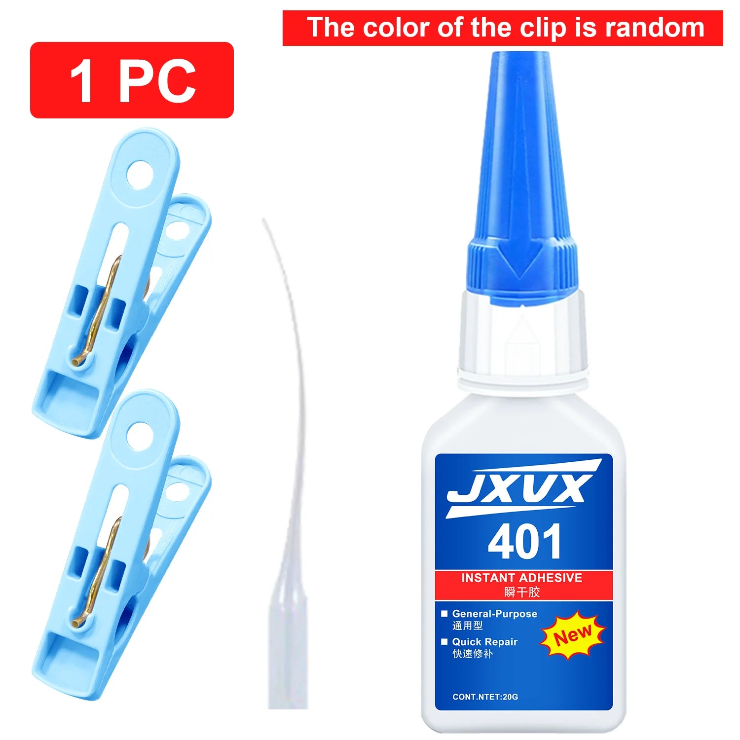 New and updated 401 super acrylate adhesive, instant drying in 5 seconds, waterproof, good stability, full bonding tool. Suitable for wood, plastic, ceramics, metal, rubber and so on.
