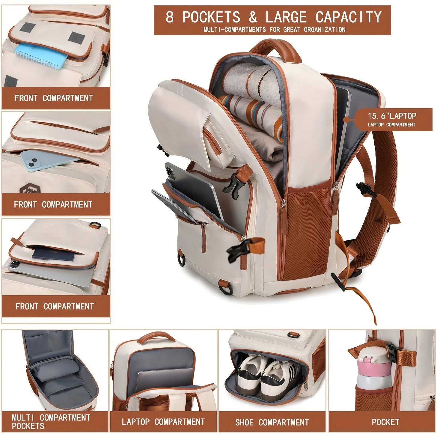 ZUOKEDISI Airlines Approved 15.6-inch Laptop Travel Backpack with Shoe Box and Luggage Strap, Hiking Backpack