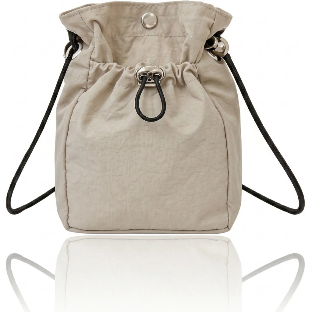 Pomelo Best Mini Nylon Drawstring Crossbody Bag Waterproof Magnetic Snap Small Bucket Shoulder Bag For Daily Travel Outing